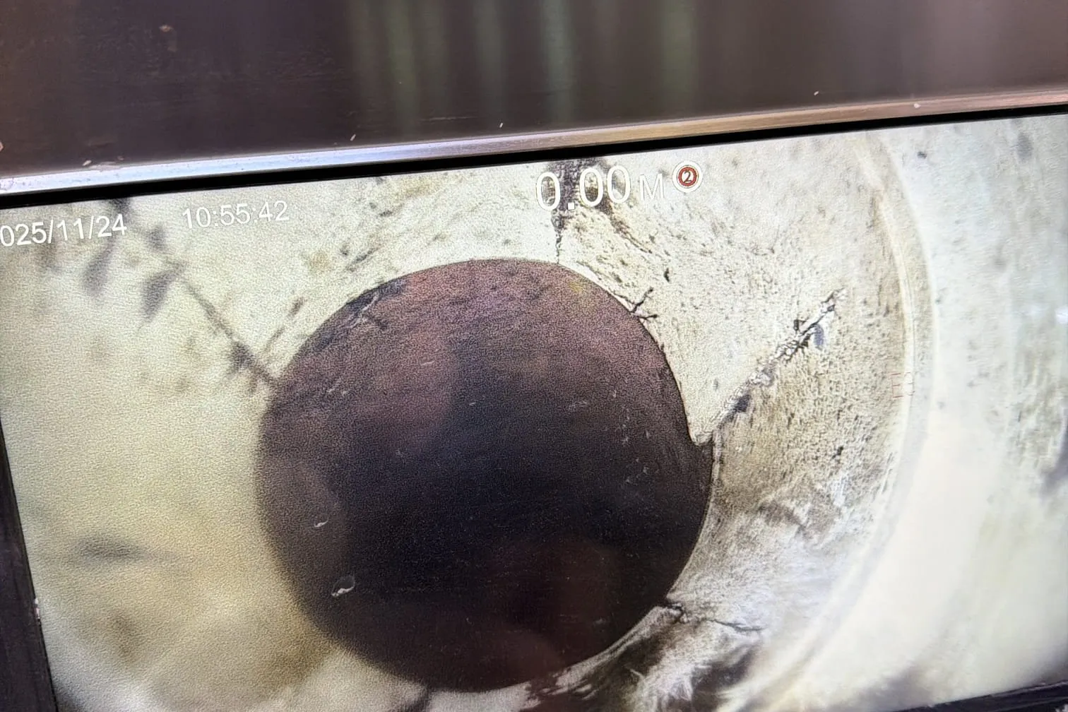 Drain camera footage inside a sewer pipe